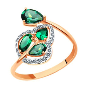 Золотое кольцо с изумрудами и фианитами Лист SOKOLOV 716468