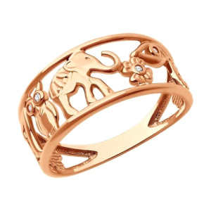 Золотое кольцо с фианитами широкое оберег слон сова ключ глаз Diamant 51-110-02222-1