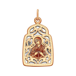 Золотая подвеска икона Божией Матери Семистрельная SOKOLOV 104134