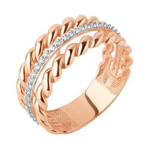 Золотое кольцо с фианитами широкое крученое DINASTIA 023811-1102