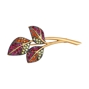 Золотая брошь с фианитами Ветвь SOKOLOV 040231