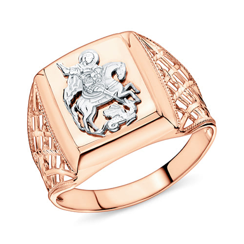 Золотое кольцо широкое печатка Георгий Победоносец АВРОРА 70056