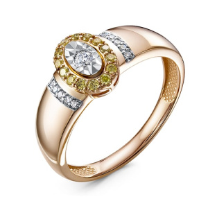 Золотое кольцо с желтыми и классическими бриллиантами RoseGrace 5-5914-103И2-1К-Жбр