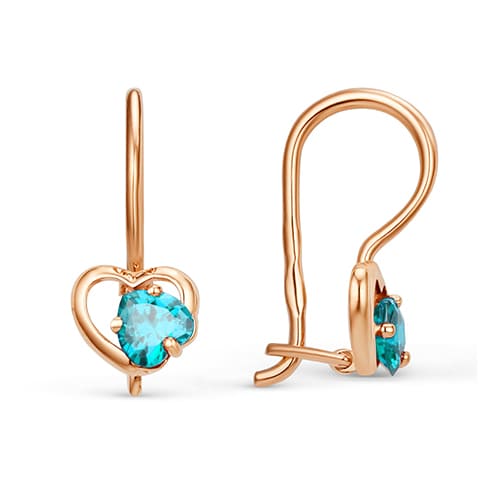 Золотые детские серьги с голубыми фианитами Сердца Dinastia 002505-1120