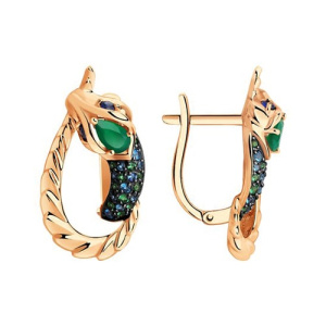Золотые серьги с сапфирами, зелеными агатами и фианитами SOKOLOV 727170