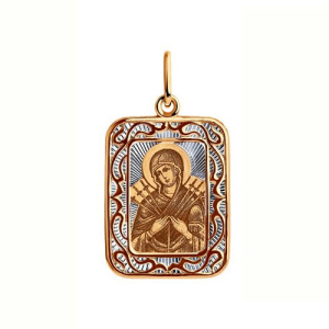 Золотая подвеска икона Божией Матери Семистрельная с алмазной гранью SOKOLOV 104204