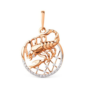 Золотая подвеска с фианитами знак зодиака Скорпион DINASTIA 101108-1102