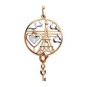 Золотая подвеска сердце ключ Эйфелева башня SOKOLOV 035636