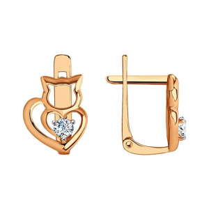 Золотые детские серьги с фианитами Котики SOKOLOV 029209