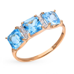 Золотое кольцо с топазами swiss, фианитами SOKOLOV 715022