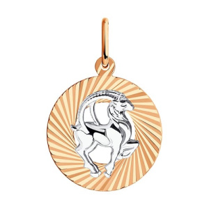 Золотая подвеска медальон с алмазной гранью знак зодиака Козерог SOKOLOV 031374