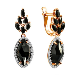 Золотые серьги с черными агатами и фианитами SOKOLOV 724361