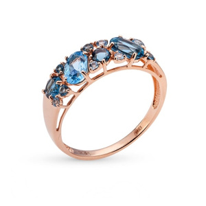 Золотое кольцо  с миксом топазов лондон и swiss SOKOLOV 714174