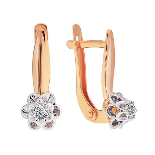 Золотые серьги с фианитами Цветы ЗОЛОТАЯ ПОДКОВА 832083