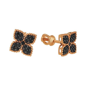 Золотые серьги гвоздики с черными фианитами Клевер ЗОЛОТАЯ ПОДКОВА 904-02191-10-00-21-00