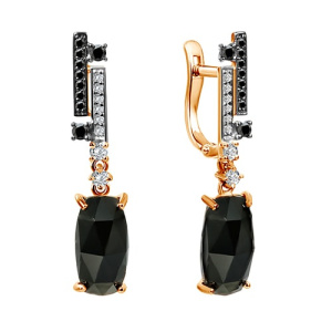 Золотые серьги с черными агатами и фианитами SOKOLOV 724375