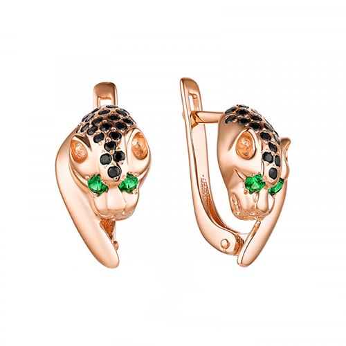 Золотые серьги с нанокристаллами пантеры леопарды гепарды ЗОЛОТАЯ ЛАДЬЯ 02-10100-0073