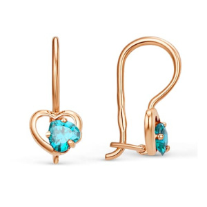 Золотые детские серьги с голубыми фианитами Сердца Dinastia 002505-1120
