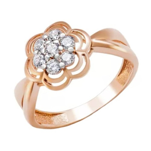 Золотое кольцо с цирконами цветок Малинка РОСТЗОЛОТО 2533