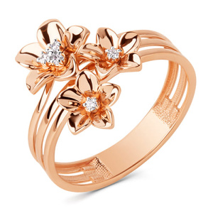 Золотое кольцо с фианитами Цветы DINASTIA 024841-1102