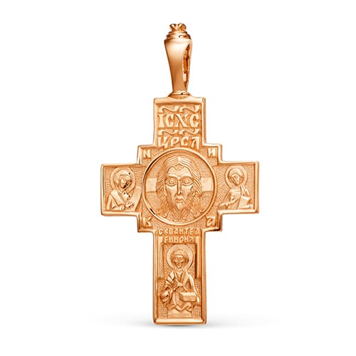 Золотой крест классический полновесный Пантелеимон Чудотворец DINASTIA 701527-1000