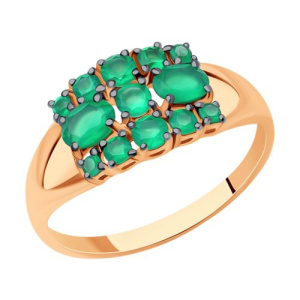 Золотое кольцо с зелеными агатами Diamant 51-310-01442-1