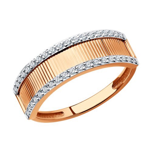 Золотое кольцо широкое с фианитами алмазная грань Diamant 51-110-01580-1