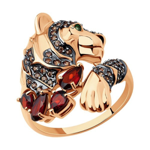 Золотое кольцо перстень с гранатами и фианитами Леопард SOKOLOV 716204