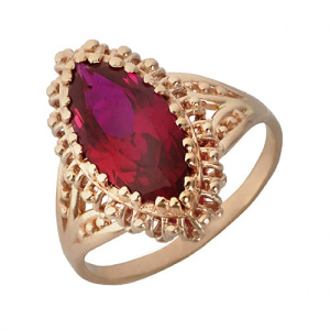 Золотое кольцо с рубином корундом маркиз сороконожка АВРОРА 71033