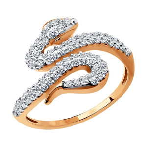 Золотое кольцо с фианитами Змея SOKOLOV 019014