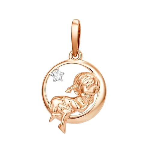 Золотая подвеска с фианитом Девочка ребёнок на луне DINASTIA 100528-1102