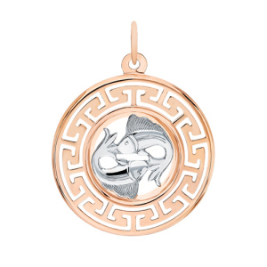 Золотая подвеска медальон знак зодиака Рыбы АТОЛЛ 5754/рыбы