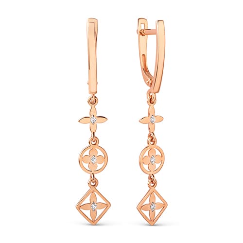 Золотые серьги подвески с фианитами DINASTIA 031712-1102