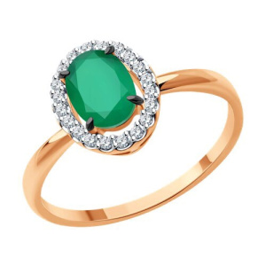 Золотое кольцо с зеленым агатом и фианитами Diamant 51-310-02049-6