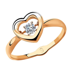 Золотое кольцо с танцующим фианитом Сердце SOKOLOV 018143