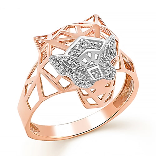 Золотое кольцо с фианитами Пантера объемное РОСТЗОЛОТО 2883