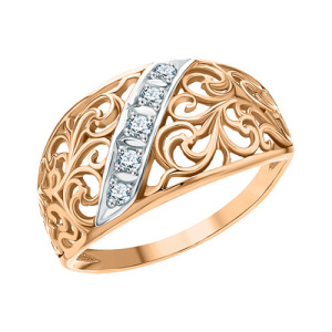 Золотое кольцо с фианитами широкое ажурное АТОЛЛ 1353
