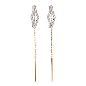 Золотые серьги цепочки продевки с цирконами ЗОЛОТЫЕ УЗОРЫ 04-62-0438-00