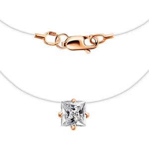 Золотое колье на леске подвеска фианит Квадрат ГОЛДЕН ГЛОБ ПдКвЛ01