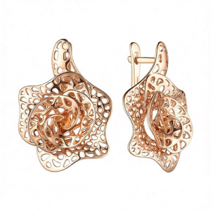 Золотые серьги широкие объемные 3D Цветы CORONA с1020