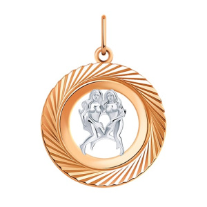 Золотая подвеска медальон с алмазной гранью знак зодиака АТОЛЛ 5651а/близнецы