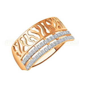 Золотое кольцо с фианитами широкое АТОЛЛ 10758