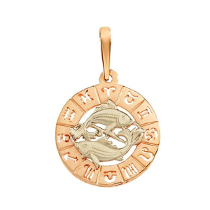 Золотая подвеска медальон знак зодиака Рыбы АВРОРА 74090