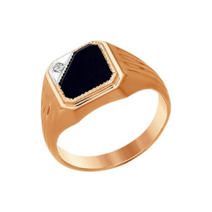 Золотое кольцо перстень с ониксом и фианитами SOKOLOV 016005