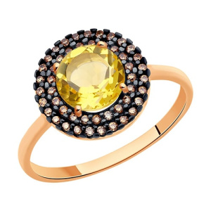 Золотое кольцо с цитрином и фианитами Круг SOKOLOV 716765