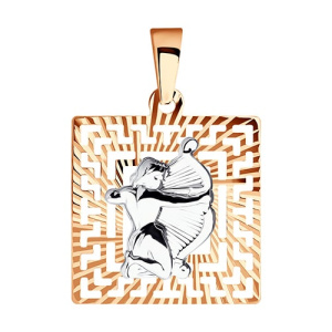 Золотая подвеска с алмазной гранью квадрат знак зодиака Стрелец SOKOLOV 032228