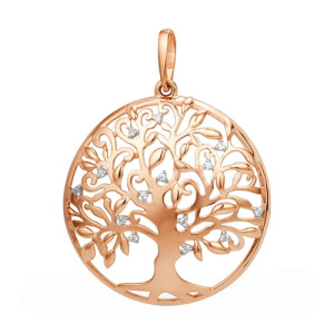 Золотая подвеска с фианитами круг медальон Дерево жизни DINASTIA 101818-1102