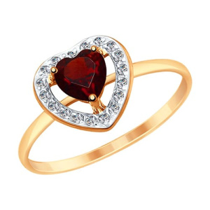 Золотое кольцо с гранатом и фианитами Сердце SOKOLOV 715157