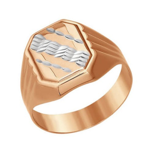 Золотое кольцо печатка с алмазной гранью SOKOLOV 012027