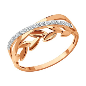 Золотое кольцо с фианитами Ветвь листья SOKOLOV 019131